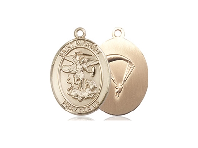 Gold Filled St. Michael / Paratrooper Pendant, GF Lite Curb Chain, Medium Size Catholic Medal, 3/4" x 1/2"