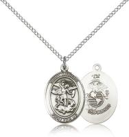 Sterling Silver St. Michael / Marines Pendant, Sterling Silver Lite Curb Chain, Medium Size Catholic Medal, 3/4" x 1/2"