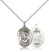 Sterling Silver St. Michael / Nat'l Guard Pendant, Sterling Silver Lite Curb Chain, Medium Size Catholic Medal, 3/4" x 1/2"