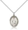 Sterling Silver Miraculous Pendant, Sterling Silver Lite Curb Chain, Medium Size Catholic Medal, 3/4" x 1/2"