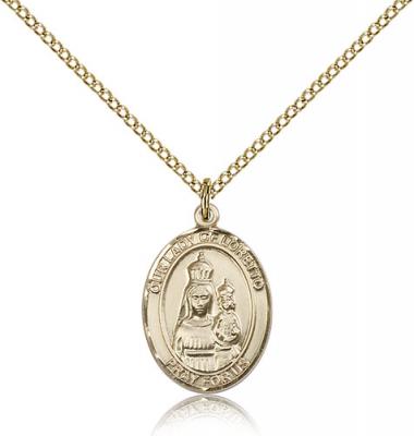 Gold Filled Our Lady of Loretto Pendant, Gold Filled Lite Curb Chain, Medium Size Catholic Medal, 3/4" x 1/2"