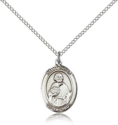 Sterling Silver St. Philip Neri Pendant, Sterling Silver Lite Curb Chain, Medium Size Catholic Medal, 3/4" x 1/2"