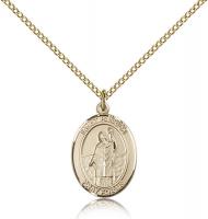 Gold Filled St. Patrick Pendant, Gold Filled Lite Curb Chain, Medium Size Catholic Medal, 3/4" x 1/2"