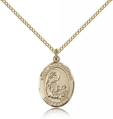 Gold Filled St. Bonaventure Pendant, Gold Filled Lite Curb Chain, Medium Size Catholic Medal, 3/4" x 1/2"