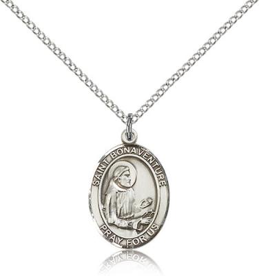 Sterling Silver St. Bonaventure Pendant, Sterling Silver Lite Curb Chain, Medium Size Catholic Medal, 3/4" x 1/2"