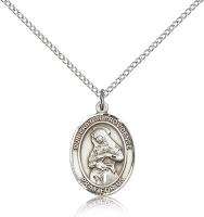 Sterling Silver Our Lady of Providence Pendant, Sterling Silver Lite Curb Chain, Medium Size Catholic Medal, 3/4" x 1/2"