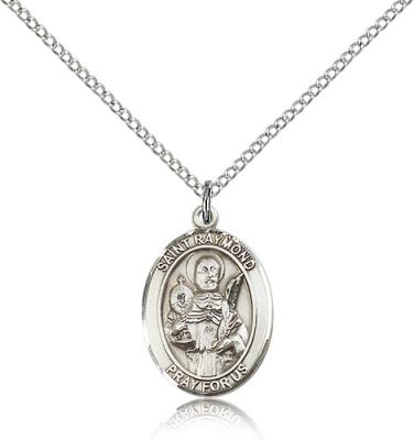 Sterling Silver St. Raymond Nonnatus Pendant, Sterling Silver Lite Curb Chain, Medium Size Catholic Medal, 3/4" x 1/2"