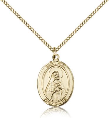 Gold Filled St. Rita of Cascia Pendant, Gold Filled Lite Curb Chain, Medium Size Catholic Medal, 3/4" x 1/2"