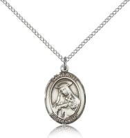 Sterling Silver St. Rose of Lima Pendant, Sterling Silver Lite Curb Chain, Medium Size Catholic Medal, 3/4" x 1/2"