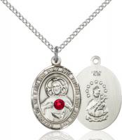 Sterling Silver Oval Scapular Medal with Ruby 8098SS-STN7/18SS
