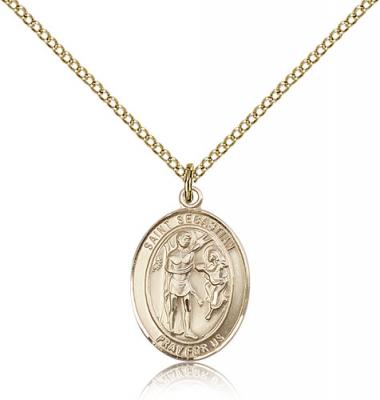 Gold Filled St. Sebastian Pendant, Gold Filled Lite Curb Chain, Medium Size Catholic Medal, 3/4" x 1/2"