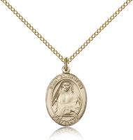 Gold Filled St. Edith Stein Pendant, Gold Filled Lite Curb Chain, Medium Size Catholic Medal, 3/4" x 1/2"