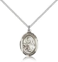Sterling Silver St. Theresa Pendant, Sterling Silver Lite Curb Chain, Medium Size Catholic Medal, 3/4" x 1/2"