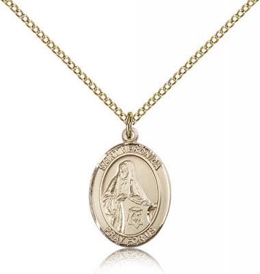 Gold Filled St. Veronica Pendant, Gold Filled Lite Curb Chain, Medium Size Catholic Medal, 3/4" x 1/2"