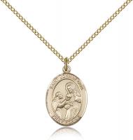 Gold Filled St. John of God Pendant, Gold Filled Lite Curb Chain, Medium Size Catholic Medal, 3/4" x 1/2"