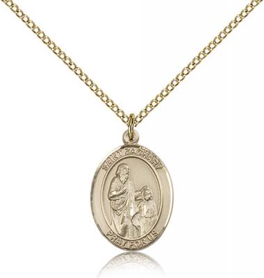 Gold Filled St. Zachary Pendant, Gold Filled Lite Curb Chain, Medium Size Catholic Medal, 3/4" x 1/2"