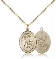 Gold Filled Guardian Angel / Coast Guard Pendant, Gold Filled Lite Curb Chain, Medium Size Catholic Medal, 3/4" x 1/2"