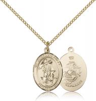 Gold Filled Guardian Angel / Marines Pendant, Gold Filled Lite Curb Chain, Medium Size Catholic Medal, 3/4" x 1/2"