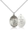 Sterling Silver Guardian Angel / Army Pendant, Sterling Silver Lite Curb Chain, Medium Size Catholic Medal, 3/4" x 1/2"