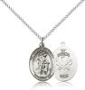 Sterling Silver Guardian Angel / Nat'L Guard Penda, Sterling Silver Lite Curb Chain, Medium Size Catholic Medal, 3/4" x 1/2"