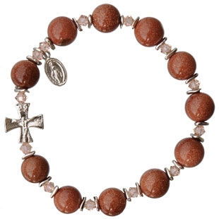 Rosary Bracelet with 10mm Gold Stone Beads, RBS13