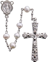 20" Chain-link Rosary with 6mm Pearl Beads, R1556