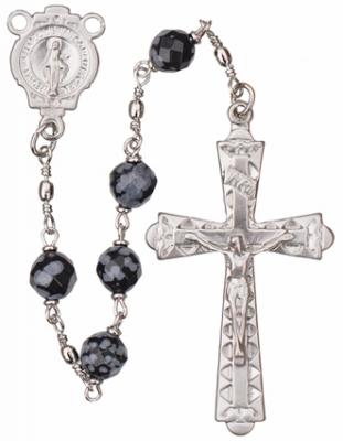 20" Chain-link Rosary with 6mm Snowflake Obsidian Beads, R1756