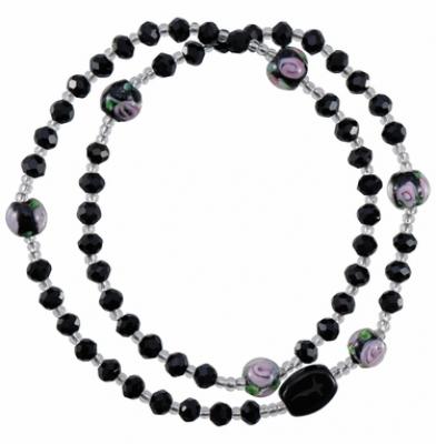 5 Decade Rosary Bracelet with 4mm Black Crystal Beads, RBS69