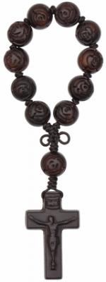 6" 1-Decade Rosary with Wooden 13mm Rose-Cut Beads , R3615