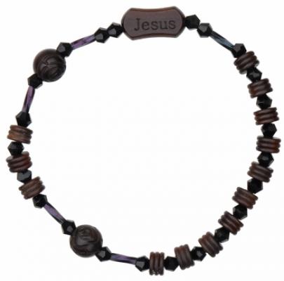 Jesus Rosary Bracelet with 8mm Jujube Wood Beads - Petite Wrist Size, RBS2E