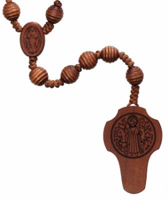 16"  St. Benedict Rosary with Wooden 8mm Beads, R3454