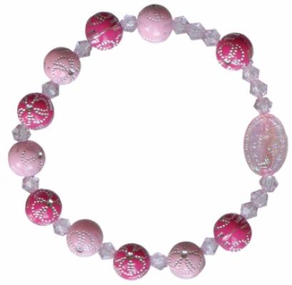 Children's Pink Flower Rosary Bracelet with 8mm Acrylic Beads, RCB21