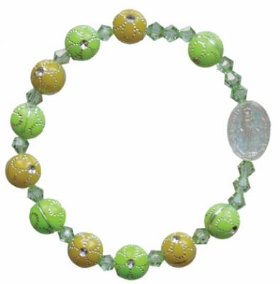 Children's Green Flower Rosary Bracelet with 8mm Acrylic Beads, RCB24