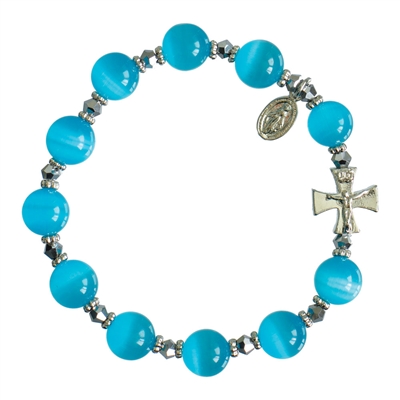 Rosary Bracelet with 10mm Blue Cats Eye Beads, RBS25