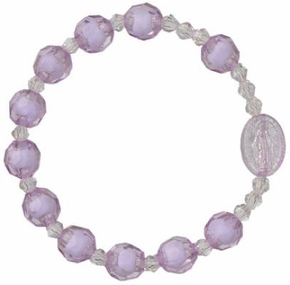 Children's Purple Rosary Bracelet with 8mm Crystal-Cut Acrylic Beads, RCB33