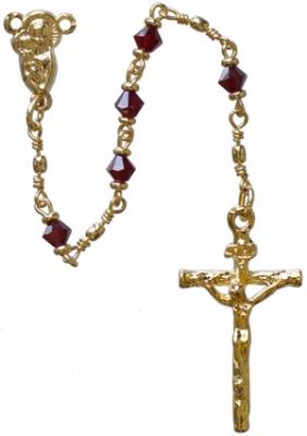 18" Chain-Link Rosary with 4mm Red Crystal Beads, R2654