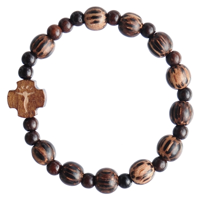 Striped Wood Childrenâ€™s Rosary Bracelet