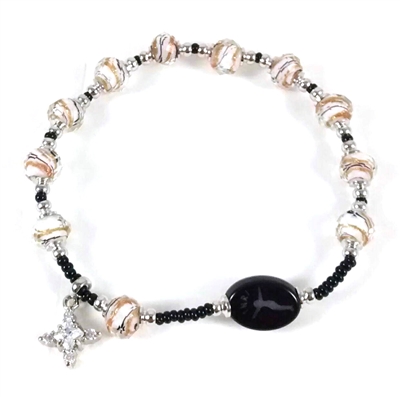 Murano Thistle 8mm Glass With Gold Bead Rosary Bracelet RBA15