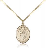 Gold Filled St. Stanislaus Pendant, Gold Filled Lite Curb Chain, Medium Size Catholic Medal, 3/4" x 1/2"