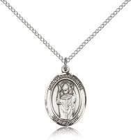 Sterling Silver St. Stanislaus Pendant, Sterling Silver Lite Curb Chain, Medium Size Catholic Medal, 3/4" x 1/2"