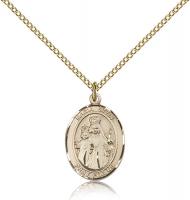 Gold Filled Maria Stein Pendant, Gold Filled Lite Curb Chain, Medium Size Catholic Medal, 3/4" x 1/2"