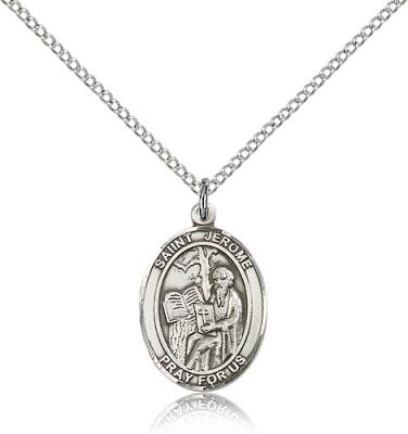 Sterling Silver St. Jerome Pendant, Sterling Silver Lite Curb Chain, Medium Size Catholic Medal, 3/4" x 1/2"