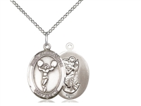 Sterling Silver St. Christopher/Cheerleading Penda, Sterling Silver Lite Curb Chain, Medium Size Catholic Medal, 3/4" x 1/2"