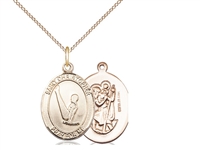Gold Filled St. Christopher/Gymnastics Pendant, GF Lite Curb Chain, Medium Size Catholic Medal, 3/4" x 1/2"