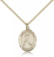 Gold Filled St. Christopher/Softball Pendant, GF Lite Curb Chain, Medium Size Catholic Medal, 3/4" x 1/2"