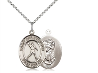 Sterling Silver St. Christopher/Football Pendant, Sterling Silver Lite Curb Chain, Medium Size Catholic Medal, 3/4" x 1/2"