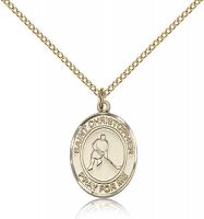 Gold Filled St. Christopher/Ice Hockey Pendant, GF Lite Curb Chain, Medium Size Catholic Medal, 3/4" x 1/2"