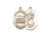 Gold Filled St. Christopher/Swimming Pendant, GF Lite Curb Chain, Medium Size Catholic Medal, 3/4" x 1/2"