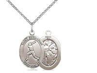 Sterling Silver St. Sebastian/Baseball Pendant, Sterling Silver Lite Curb Chain, Medium Size Catholic Medal, 3/4" x 1/2"