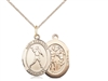 Gold Filled St. Sebastian/Football Pendant, GF Lite Curb Chain, Medium Size Catholic Medal, 3/4" x 1/2"
